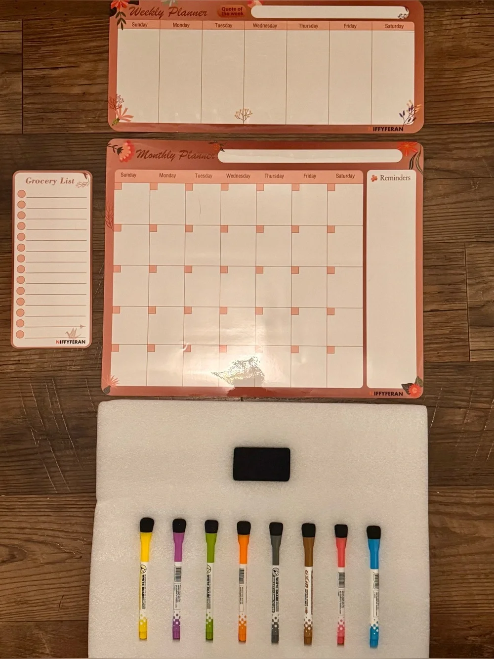 Magnetic Monthly & Weekly Planner Set Grocery List Dry Erase Markers for Fridge